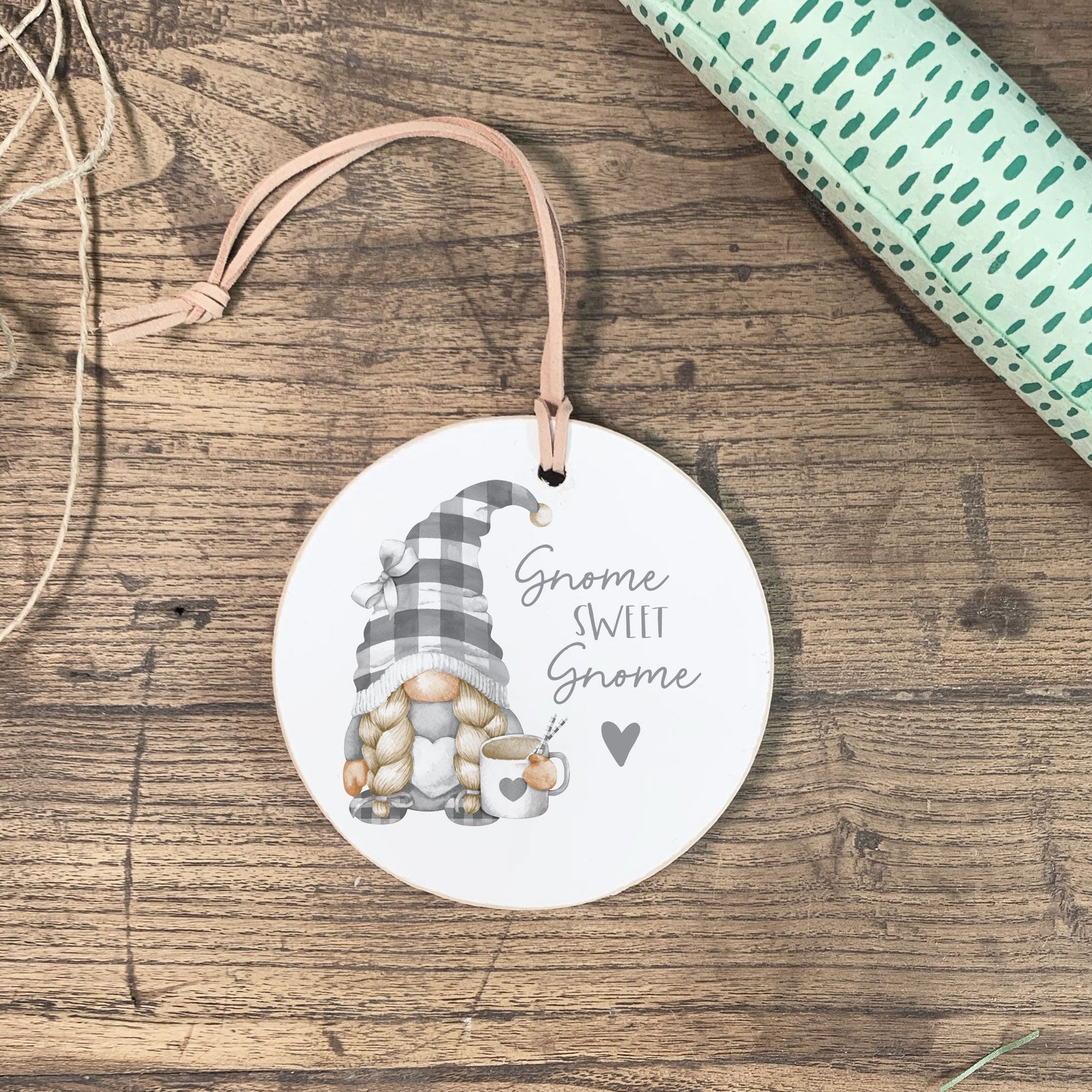 Front View. Ornament | Gnome Sweet Girl Holiday Ornaments The WAREHOUSE Studio 