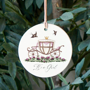 Front View. Ornament | It's A Girl | Watercolor Fairytale Wood Ornaments The WAREHOUSE Studio 