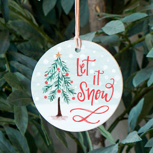 Front View. Ornament | Let It Snow | Christmas Watercolor Wood Ornaments The WAREHOUSE Studio 