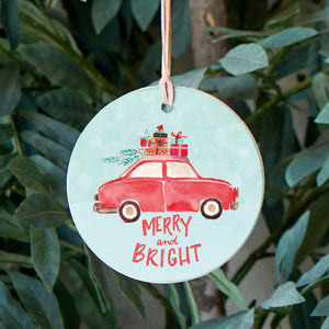 Front View. Ornament | Merry & Bright | Christmas Watercolor Wood Ornaments The WAREHOUSE Studio 