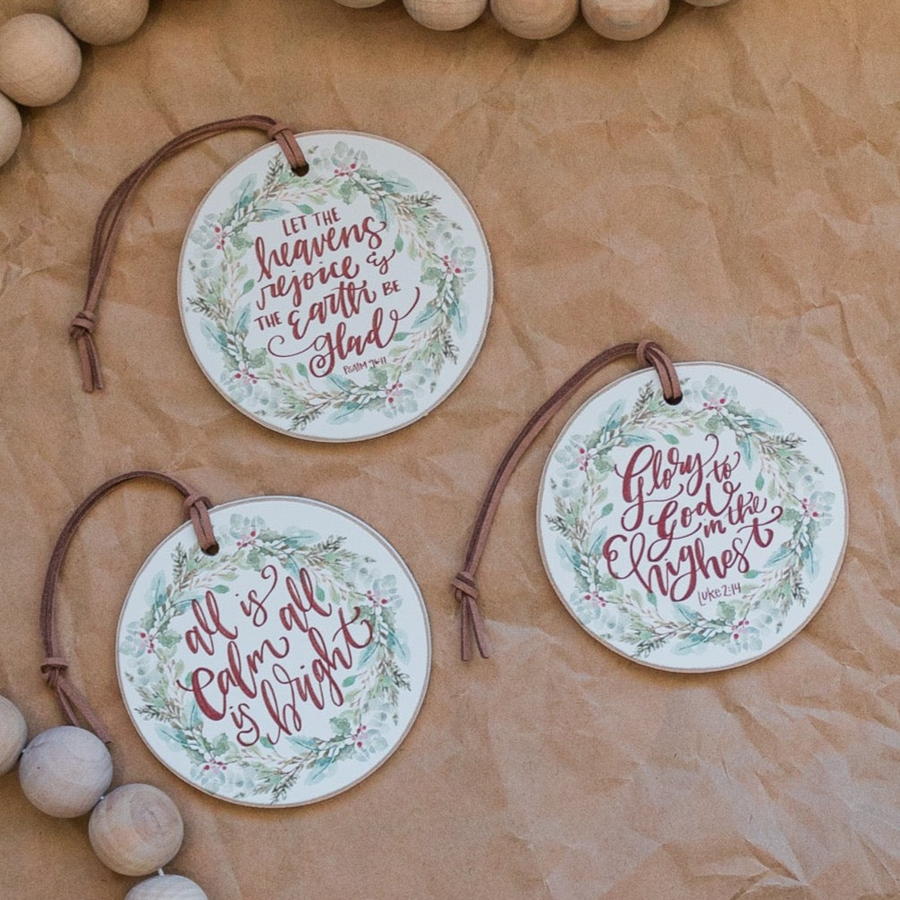 Front View. Ornament Ornament | Watercolor Wreath | Christmas Holiday Ornaments The WAREHOUSE Studio 