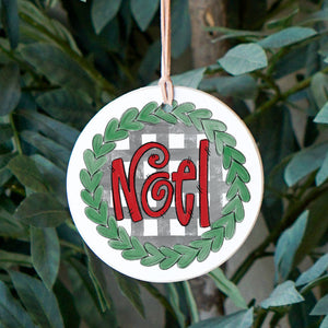 Noel Front View. Ornament Ornament | Wreath Check | Christmas Holiday Ornaments The WAREHOUSE Studio 
