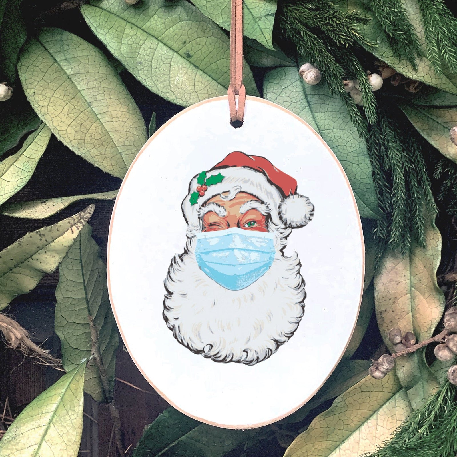 Front View. Ornament | Santa Mask Wood Ornaments The WAREHOUSE Studio 