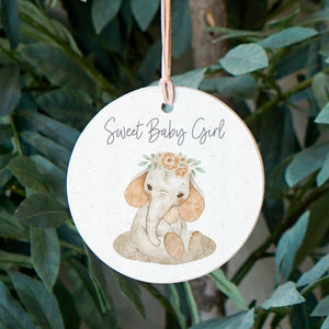 Baby Girl Front View. Ornament | Sweet Baby Elephants Holiday Ornaments The WAREHOUSE Studio 