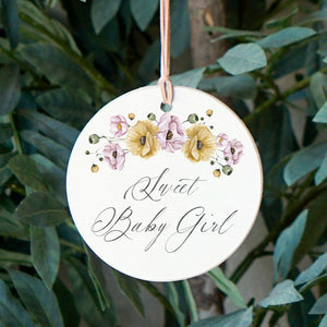 Front View. Ornament | Sweet Baby Girl | Watercolor Fairytale Wood Ornaments The WAREHOUSE Studio 
