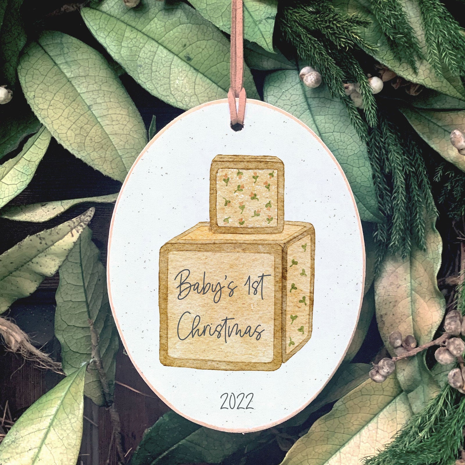 Front View. Ornaments | Baby's First Christmas Wood Ornaments The WAREHOUSE Studio 