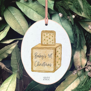 Front View. Ornaments | Baby's First Christmas Wood Ornaments The WAREHOUSE Studio 