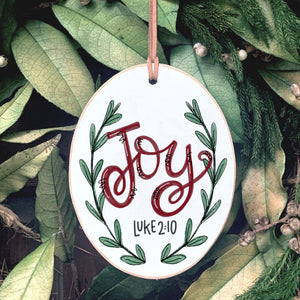 Joy Front View. Ornaments | Love, Joy, Peace Wood Ornaments The WAREHOUSE Studio 