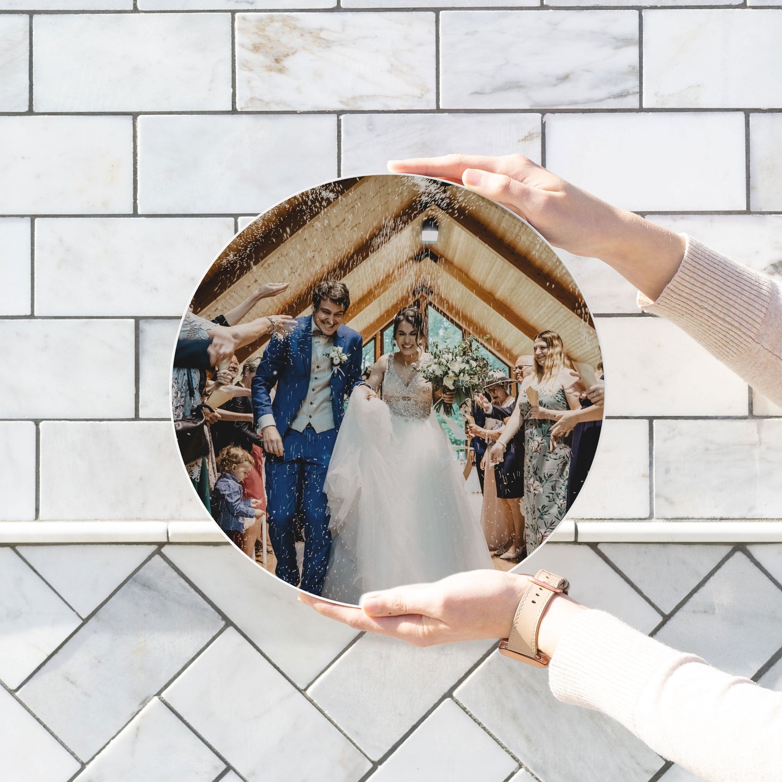 Front View. Photo Wood Round Sign Prints Decor The WAREHOUSE Studio 