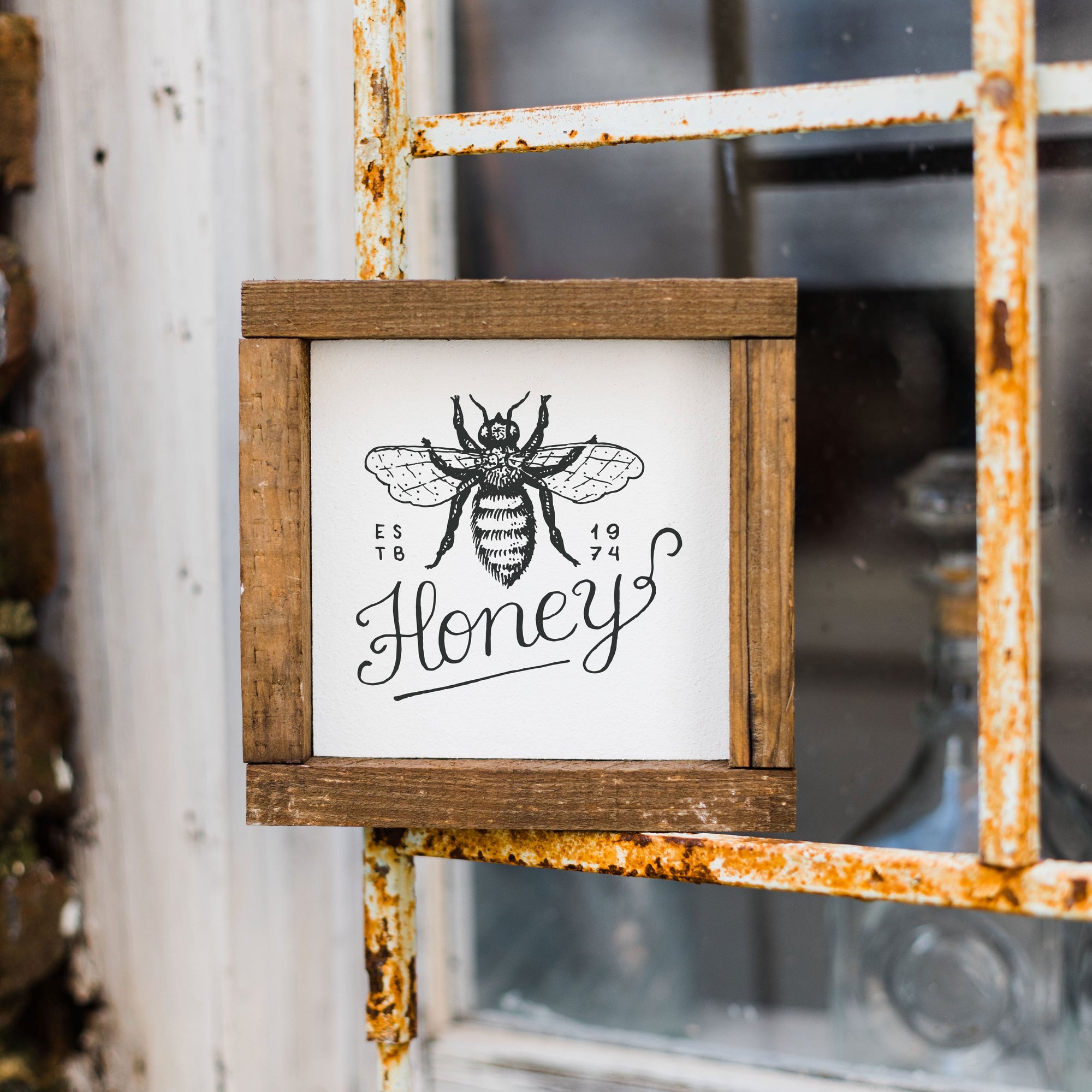 Front View. Spring Sign, Spring Decor, Honey Bee, Wooden Framed Wood Signs The WAREHOUSE Studio 