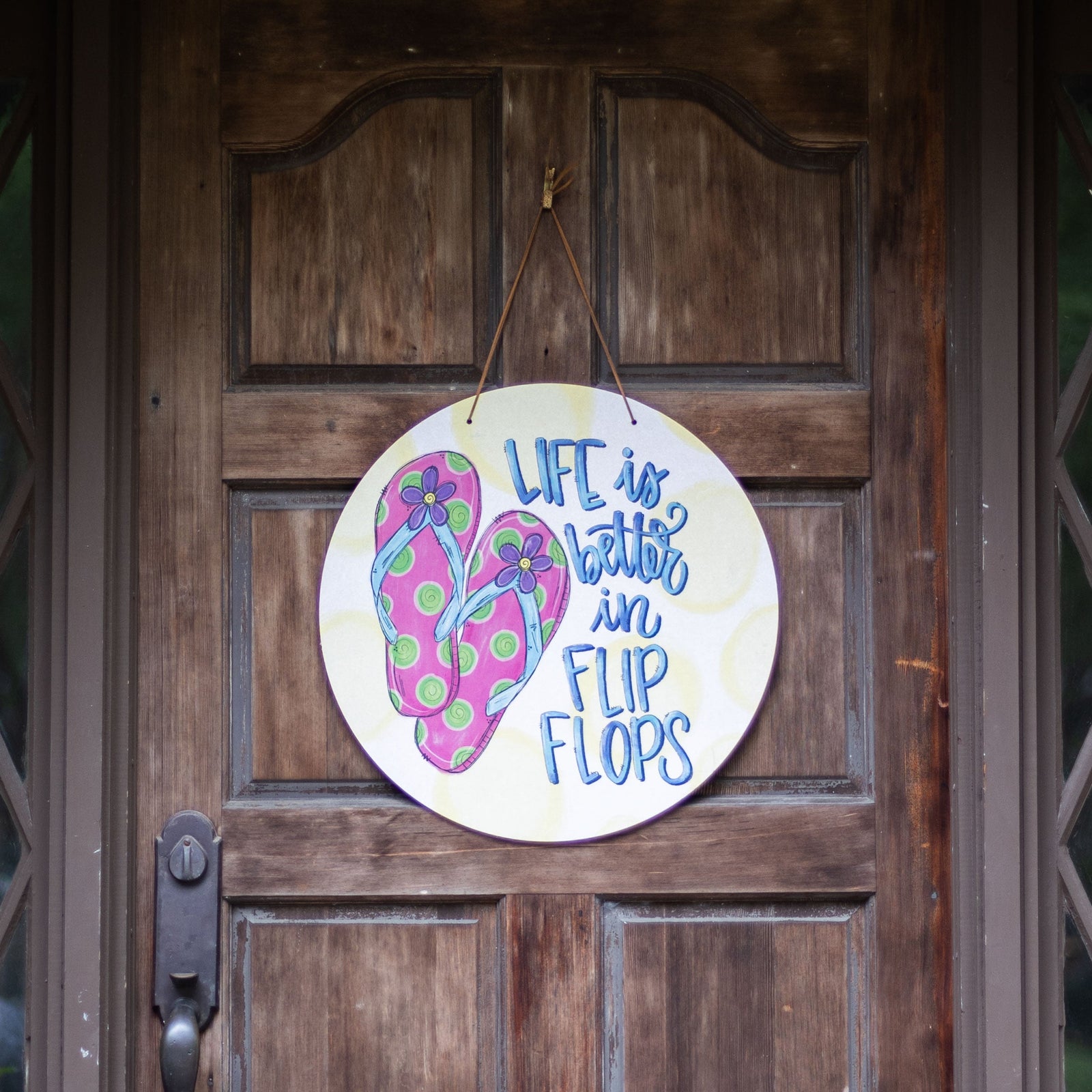 Front View. Summer Door Hanger, Better In Flip Flops Outdoor Ornament/Decor The WAREHOUSE Studio 