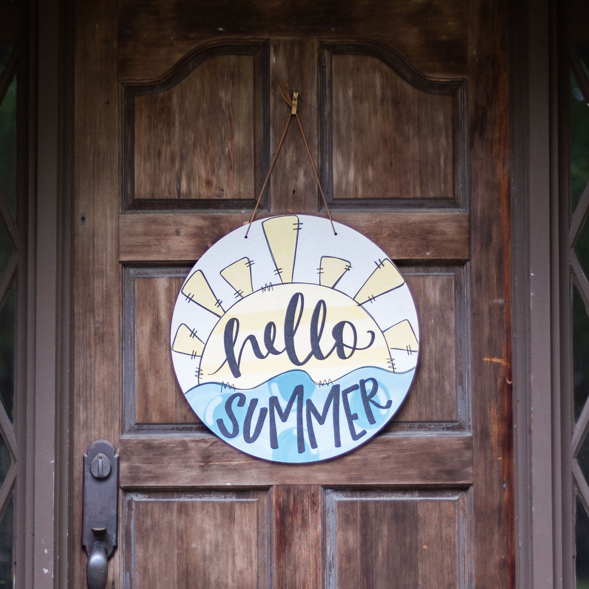 Front View. Summer Door Hanger, Hello Summer Outdoor Ornament/Decor The WAREHOUSE Studio 