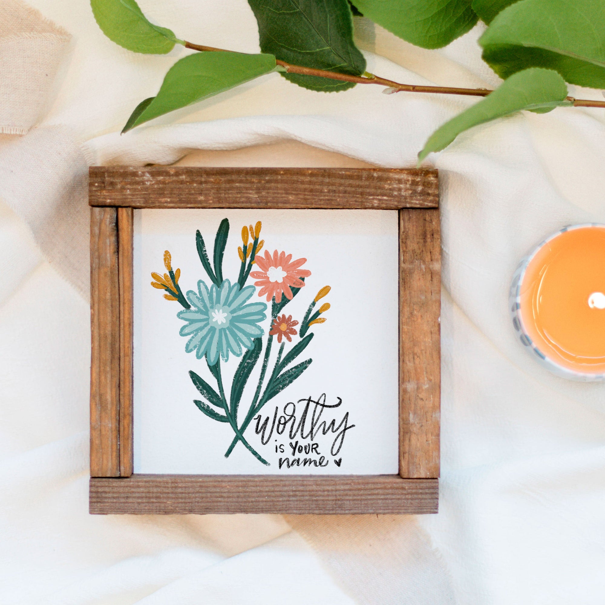Front View. Worthy Is Your Name, Spring Decor, Faith Decor , Small Wood Sign Wood Signs The WAREHOUSE Studio 